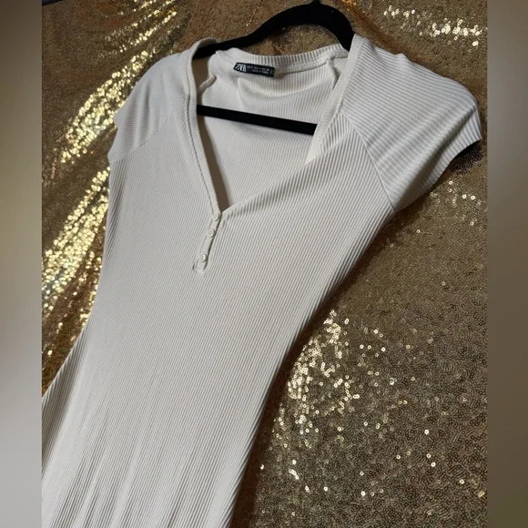 Zara Cream Cap Sleeve Midi Dress - Picture 5 of 5